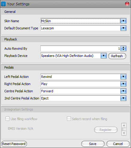 Type Settings Window