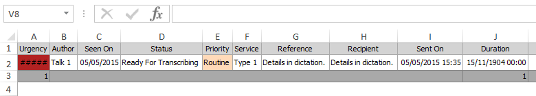 Exported Data in Excel