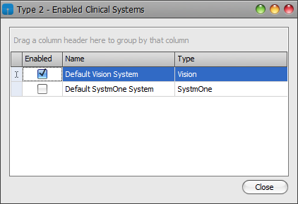 Enable Clinical System window